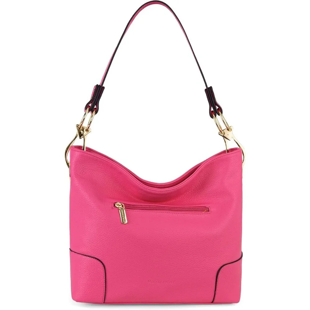 Women's Pink Satchel Bucket Top Wide Handle Elegant Stylish Shoulder Hobo Bag
